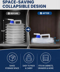 Foldable Water Container With Spigot And Gloves 3L For Camping And Travel showing space-saving design in cabinet