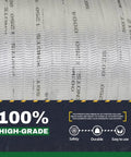 Close-up view of white Heavy Duty Polyester Pull Tape with black text markings, used for cable, fiber optics, and conduit installations.