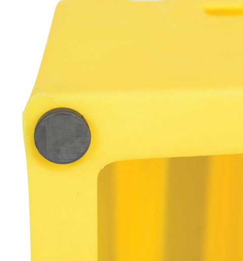 Close-up of Yellow Polyethylene One Step Stool With Non Slip Tape Surface Rubber Feet Hand Holes For Easy Transport Lightweight
