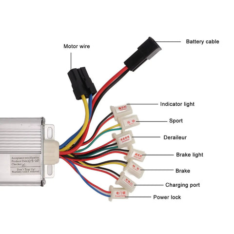 36V 1000W Brushed Motor Controller with labeled wires and cables for Electric Motorcycles Bikes Trikes Scooters Aluminum Heat Dissipation