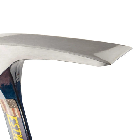 Close-up of the pointed end of 20 Oz Masonry Hammer With Forged Steel Construction And Shock Reduction Grip Pro Grade Workhorse Bricklaying And Chipping Tool For Concrete And Masonry Jobs USA Made