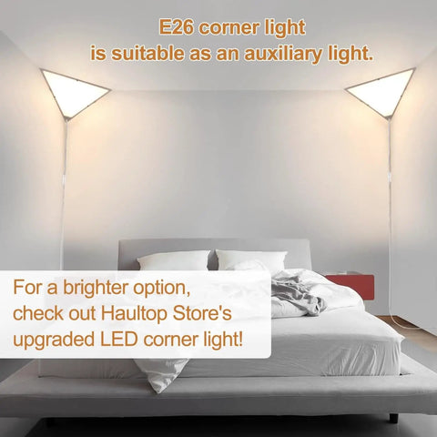 Triangle Corner Light With Switch, Plug In Ceiling Lamp For Dark Corners installed in bedroom, white acrylic, space-saving design
