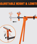 Adjustable height and length of Rock Solid Folding Miter Saw Stand with quick setup for woodworking projects.