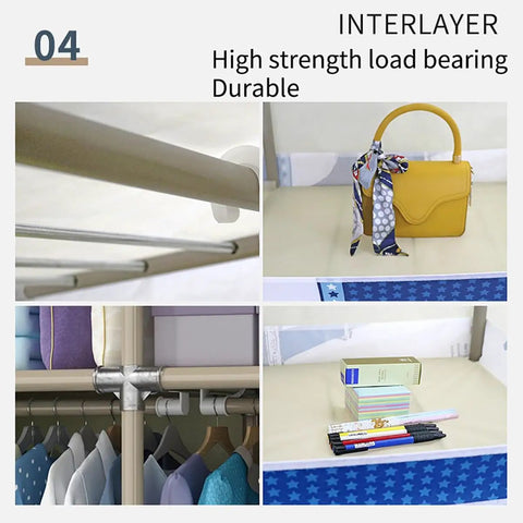 Kick Clutter To The Curb With This Spacious Metal Wardrobe Closet Featuring Three Heavy Duty Hanging Rods Three Secure Shelves Two Side Pockets And Completely Hassle Free Assembly, displaying durable steel poles and organized storage.