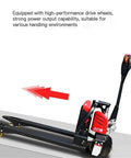 Heavy Duty Electric Pallet Jack Truck With Lithium Battery For Indoor Moves showing drive wheels and compact design for easy maneuverability.