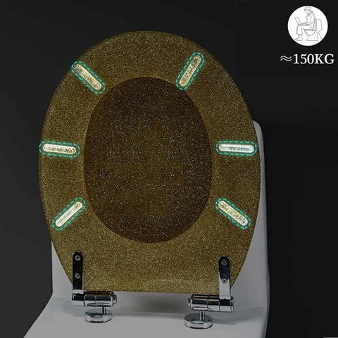 Slick Glitter Toilet Seat Soft Close Rounded Molded Resin Cover showing glitter finish and soft close hinges.