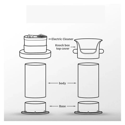 Diagram of No Sweat Heavy Duty Electric Coffee Knock Box With Automatic Ground Disposal For Large Capacity Espresso Bars components.