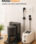 Coffee maker and toaster with cables managed by 8 Pack Cord Organizer Holders With Strong Adhesive Magnetic Cable Management For Desk Home Office And Car Neatly Tidy Phone Chargers USB Cables HDMI Type C Lightning Wires