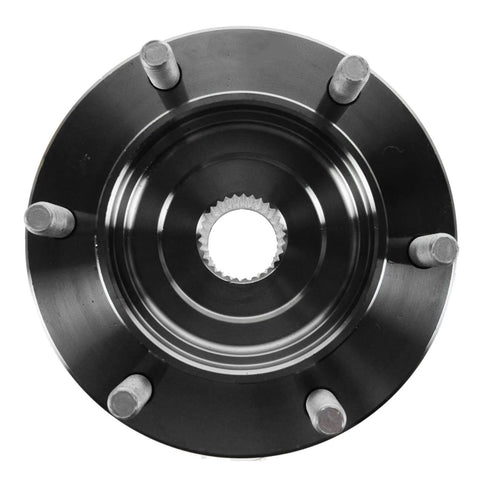 Front view of Front Wheel Bearing And Hub Kit With ABS Sensor For Toyota 4Runner Sequoia Tacoma Tundra 1995 2007 Replacement Kit Includes Front Bearings Hubs And Seals showing metal hub and studs.