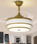 Velsgate 48 Inch Retractable Ceiling Fans with Lights and Remote, featuring gold metal trim and retractable blades, in living room setting.