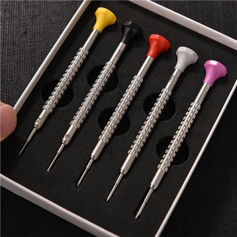 Watch Repair Screwdriver Kit With Color Coded 3 Piece And 1 Piece Set For Movements Triangular Oscillating Weight Rotor Tools