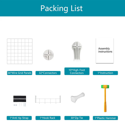 Packing list for Pink 20 Cube Closet Organizer System With Portable Storage Shelves and Bookcase Modules accessories.