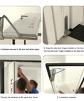 180 Degree Folding Door Hinge Kit For Small Spaces Wooden Sliding Hardware installation steps shown on a white door