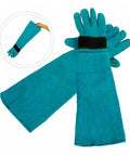 Blue Scratch Protective Pet Grooming Gloves For Dogs And Cats Long Sleeve Fake Leather Animal Handling Gear Ergonomic Design