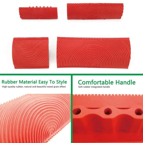 4 Piece Wood Graining Tool Set With Pattern Knurling For All Surfaces, red rubber wood grain tools for oak pine finishing