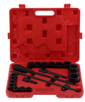 Get This Insane 21 Piece Deep Impact Socket Set With 3/4 And Two Inch Heads For Heavy Duty Vehicle Repair Jobs Making Mechanics Look Like Total Bosses Who Ace Every Tough Job Under The Hood Fast. Red case with black deep impact sockets and ratchet tools