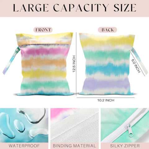 Two Pack Wet Dry Bags With Handles For Swimwear Travel Beach Pool Diapers Gym Clothes 10.2 by 12.6 inches rainbow print