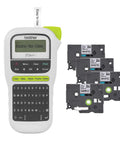 Compact Portable Label Maker Bundle Featuring Qwerty Keyboard Preview Display with four tape rolls for easy home organization.
