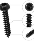 Close-up of a black carbon steel Torx pan head screw from the 760 Pcs Heavy Duty Torx Star Drive Pan Head Self Tapping Wood Screws set.