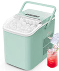 Countertop Ice Maker With Scoop, Basket And Handle, Portable Ice Machine That Cranks Out 9 Bullet Ice Cubes In Just 6 Minutes, Delivers Up To 26.5 Lbs Per Day, Two Ice Sizes For Home, Kitchen, Office Or Bar, Green