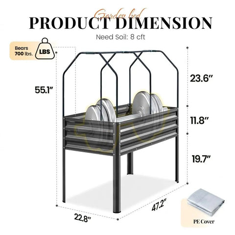 Raised Garden Bed With Cover And Legs For Outdoor Use Galvanized Elevated Planter Box 48 By 24 By 56 Inches 700 Lb Capacity Dark Gray