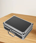 Rock Solid Hardcore Aluminum Rolling Tool Box With Secure Lock And Sturdy Grab Handle Lightweight Portable Design on wooden table.