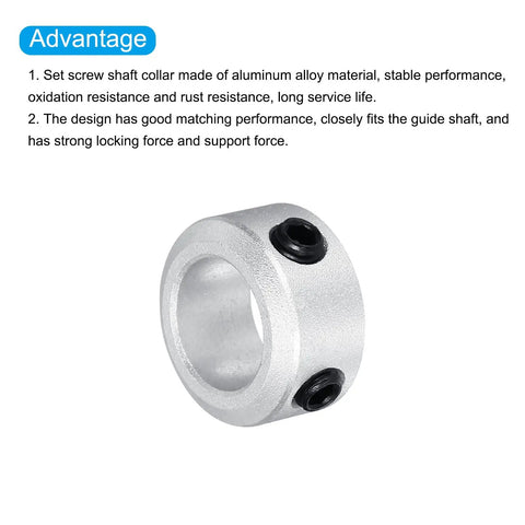 Set screw style aluminum shaft collar with 10mm bore and silver finish, two screw holes, Shaft Collar 10mm And 3/8 Inch Bore Aluminum Set Screw Style Clamping Collar Silver Finish Two Pack Ideal For Motor Bases Drive Shafts Machine Tools Printing Presses And Industrial Automation Applications