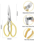Heavy Duty Kitchen Scissors With Stainless Steel Blades And Aluminum Handles Dishwasher Safe Multipurpose Kitchen Shears For Meat Poultry Fish Seafood Herbs And Bread Gold Finish, 8.9 inch