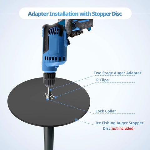 Two Stage Auger Drill Adapter For 1/2 Inch Hand Drills with installation on stopper disc setup, Pro Grade Stainless Steel, Built Tough