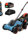 Cordless 20V 13 Inch Lawn Mower With 2 In 1 Mulching And Bagging Five Height Settings From 1 To Two And A Half Inches Powerful 3500 RPM Motor For Quick Yard Work Lightweight Electric Push Mower For Small To Medium Yards, folded with battery and charger