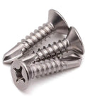 Size 10 By 1 Inch Stainless Steel 410 Self Tapping Screws For Metal With Self Drilling Countersunk Flat Head Phillips Drive 100 Pack
