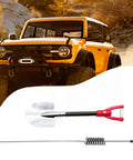 Orange RC crawler with 10 Piece RC Crawler Roof Rack Gear Kit With Luggage Net Fishing Box Oil Drum Shovel Antennas