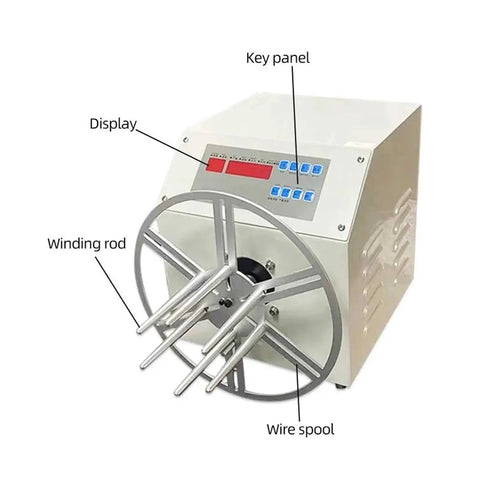 Badass Automatic Cable Winding Reel Cuts Through Tangles When Handling Usb Cords And Phone Lines While Effortlessly Spooling Four To Ten Millimeter Wire Daily with display and winding rod.