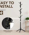 Assembled Wooden Tree Coat Rack Stand With Eight Hooks, Freestanding Coat Tree for Entryway, Bedroom, and Office