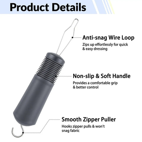 Two Pack Button Hook With Zipper, Pull Fastener Helper, Assist Hook Tool For Easy Dressing, Wide Non Slip Grip, Zipper Hook, Handy Mobility Aid For Seniors And Anyone With Limited Hand Dexterity, anti-snag wire loop and soft handle
