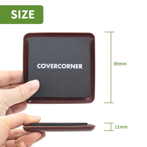 Close-up of a hand holding one of the Eight Pack Three And A Half Inch Square Furniture Sliders For Carpet Move Heavy Sofas Tables And Chairs With Ease Safe Floor Protectors Perfect For One Person Rearrange Or Clean Without Scratching, showing 89mm width and 11mm thickness.