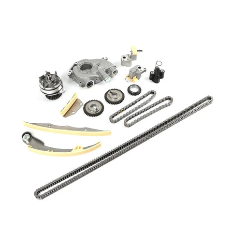 Premium Timing Chain Kit With Water And Oil Pump Perfect Fit For Nissan Frontier Pathfinder Xterra 4.0L V6 Engine 2005-2010 Durable Alloy Build, parts laid out