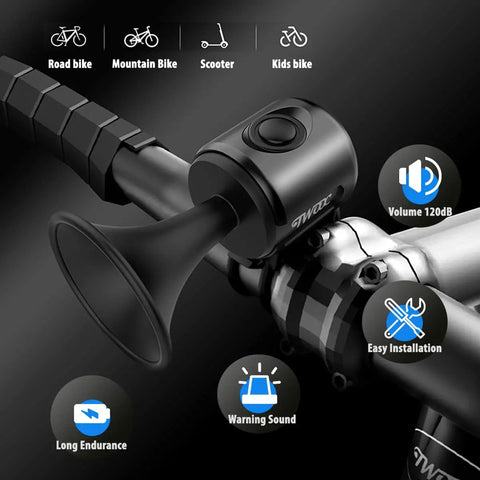 Loud As Heck 120dB Electric Bike Horn For Mountain Road Bikes And Scooters IPX4 Waterproof Bicycle Bell With 300mAh Battery Safe Audible Alert For Adults And Kids Traffic Safety Gear