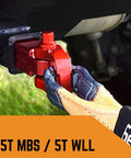 Aluminum Alloy Ultra Bow Shackles For Off Road Recovery, 30,000 LBS MBS And 10,000 LBS WLL, Red 2 Pack in use on vehicle
