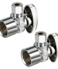 Dead Nuts Tight 2 Pack 1/2 Inch FIP Angle Stop Valves With 3/8 OD Compression Port and Smooth Quarter Turn Shutoff