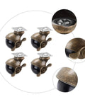 Slick Vintage Brass Plate Casters 2 Inch Heavy Duty Swivel Rollers With Hella Smooth Ball Bearings For Ridin Office Furniture And Mobile Cabinet Setups Now, display of four black ball casters with brass plating.