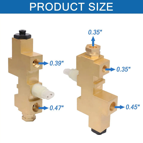 High Output Brake Proportioning Valve Replacement For Jeep Wrangler CJ XJ YJ Cherokee 1987 Through 2006 4.0L 2.5L V6 showcasing product dimensions and brass design.