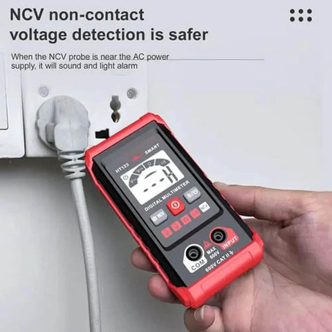 Smart Auto Ranging Digital Multimeter TM 510 4000 Counts detecting voltage near socket, red and black design