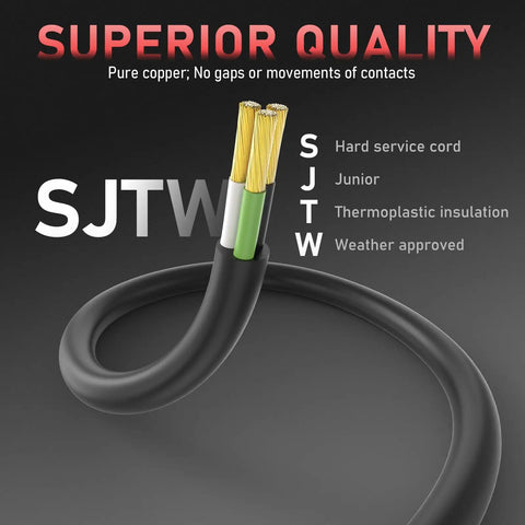 Heavy Duty 40Ft Welder Extension Cord 15 Amp 250 Volt 12 AWG NEMA 6-50P to 6-50R jacket details on SJTW cable materials.