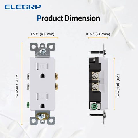 Tamper Resistant 15 Amp 125V White Electrical Wall Outlet Receptacle Pack Of 20 UL Listed Kid Proof Safety dimensions