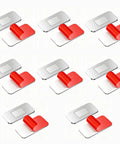 Ultra Thin Magnetic Cabinet Door Catch With Strong 15 Lb Hold No Drill Installation For Kitchen Drawer Closet Bathroom Wardrobe And RV Use Secure Adhesive Stainless Steel Latch Keeps Doors Shut Smoothly, 8 Pack, silver and red design.