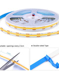 12V Modular COB LED Cabinet Light Strips, 6 X 3.3ft, Touch Dimmer, 3000K Warm Glow, showing cuttable options and double-sided tape