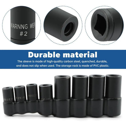 Front view of the 70500 Tap Socket Set, 8-piece tap socket wrench set for fractional MCTI standard taps up to 1/2 in, black design