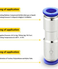 Push To Connect Inline Check Valve Union Fitting For 8mm Tubing Pack Of 2 Nickel Plated Brass And Plastic shown with application details