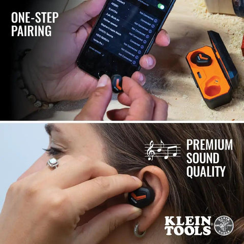 Jobsite Bluetooth Earbuds With 28 dB Noise Reduction Memory Foam Tips For Comfort Wireless Hearing Protection Clear Stereo Audio 15 Hour Playtime With Charging Case Bluetooth Five Point Zero pairing and use